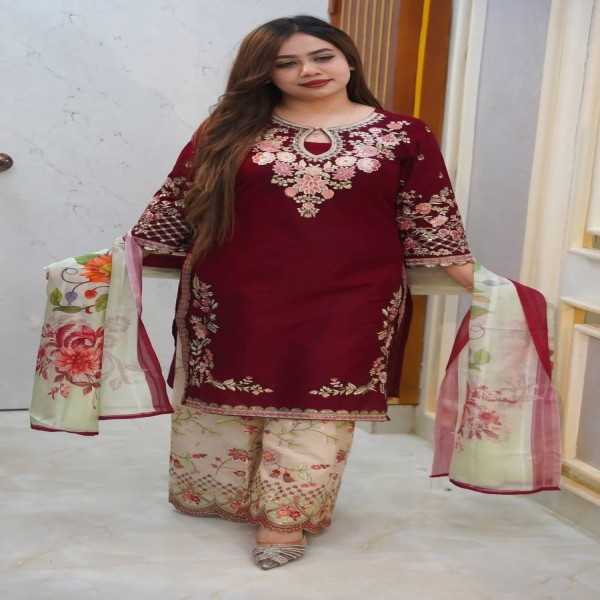 ঈদ কালেকশন মোস্ট ডিমান্ডিং সারারারা থ্রি পিস সেট।